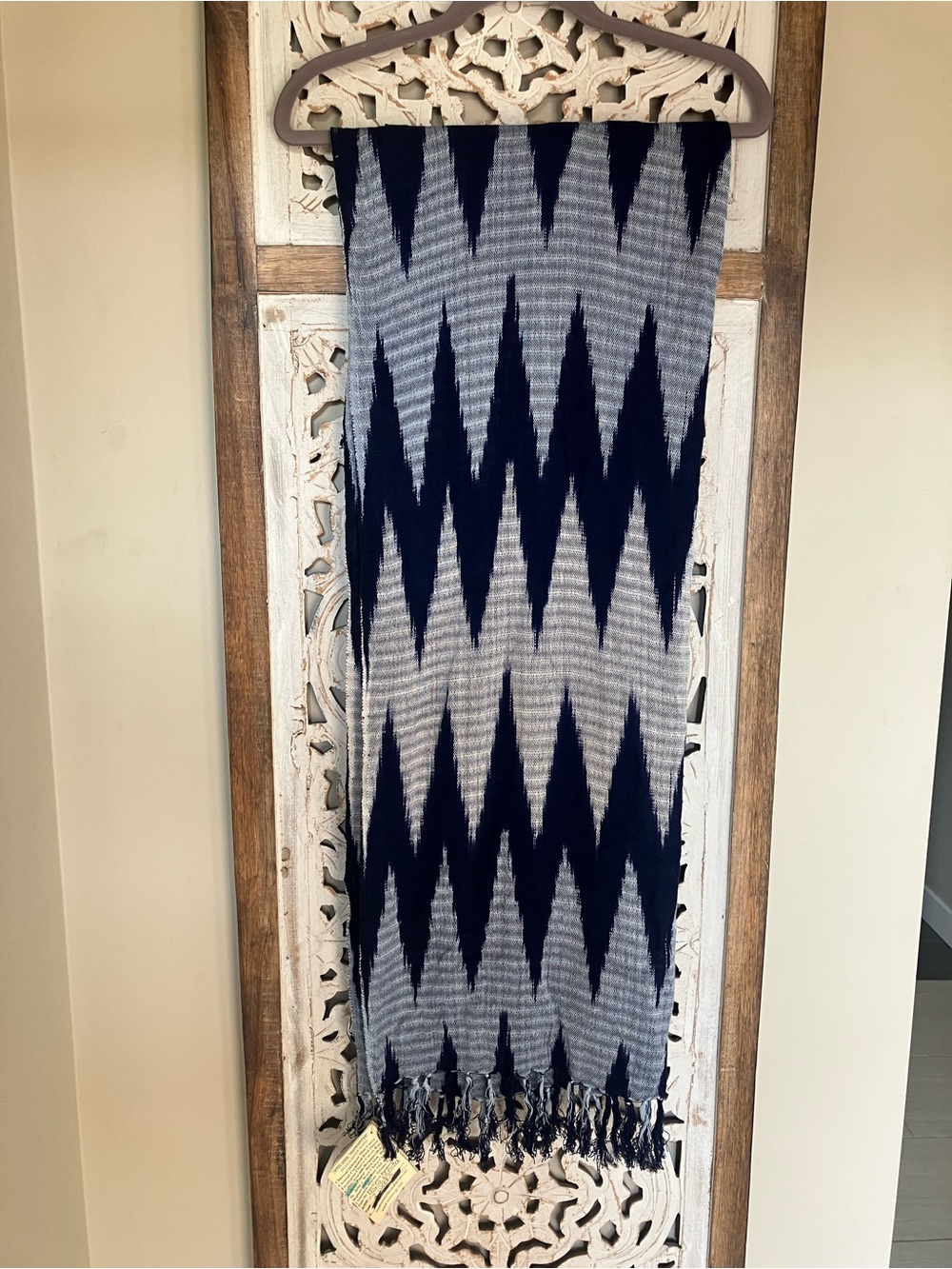 Blue & Gray Zigzag Fringe Scarf